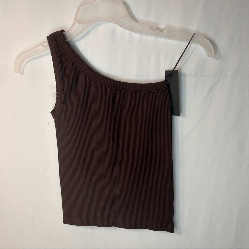 Savvi Iris Tank Top One-Shoulder Brown Size XS-Small Stretch